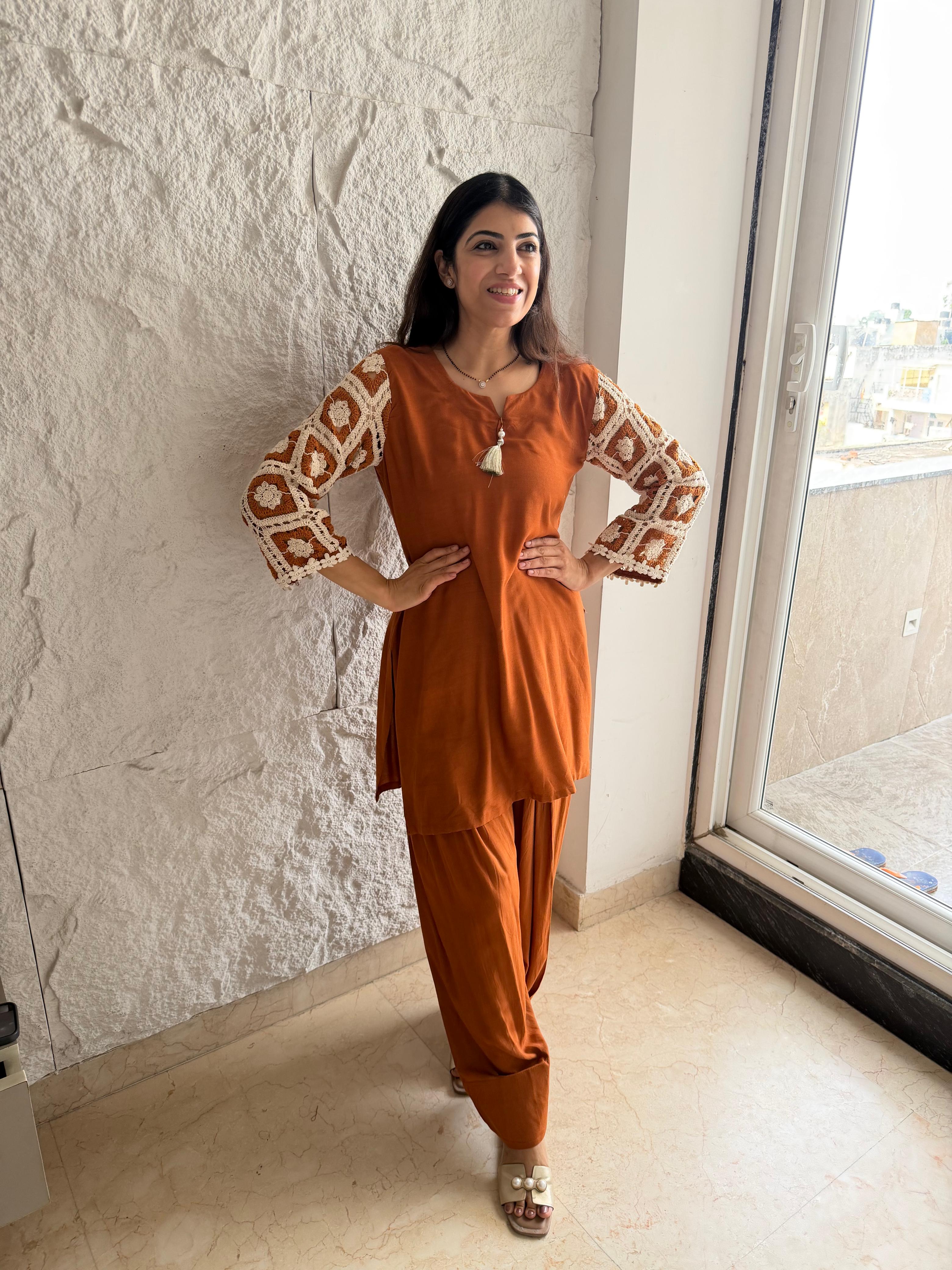 Rayon slub fabric 2 peice co-ord set with farshi salwar