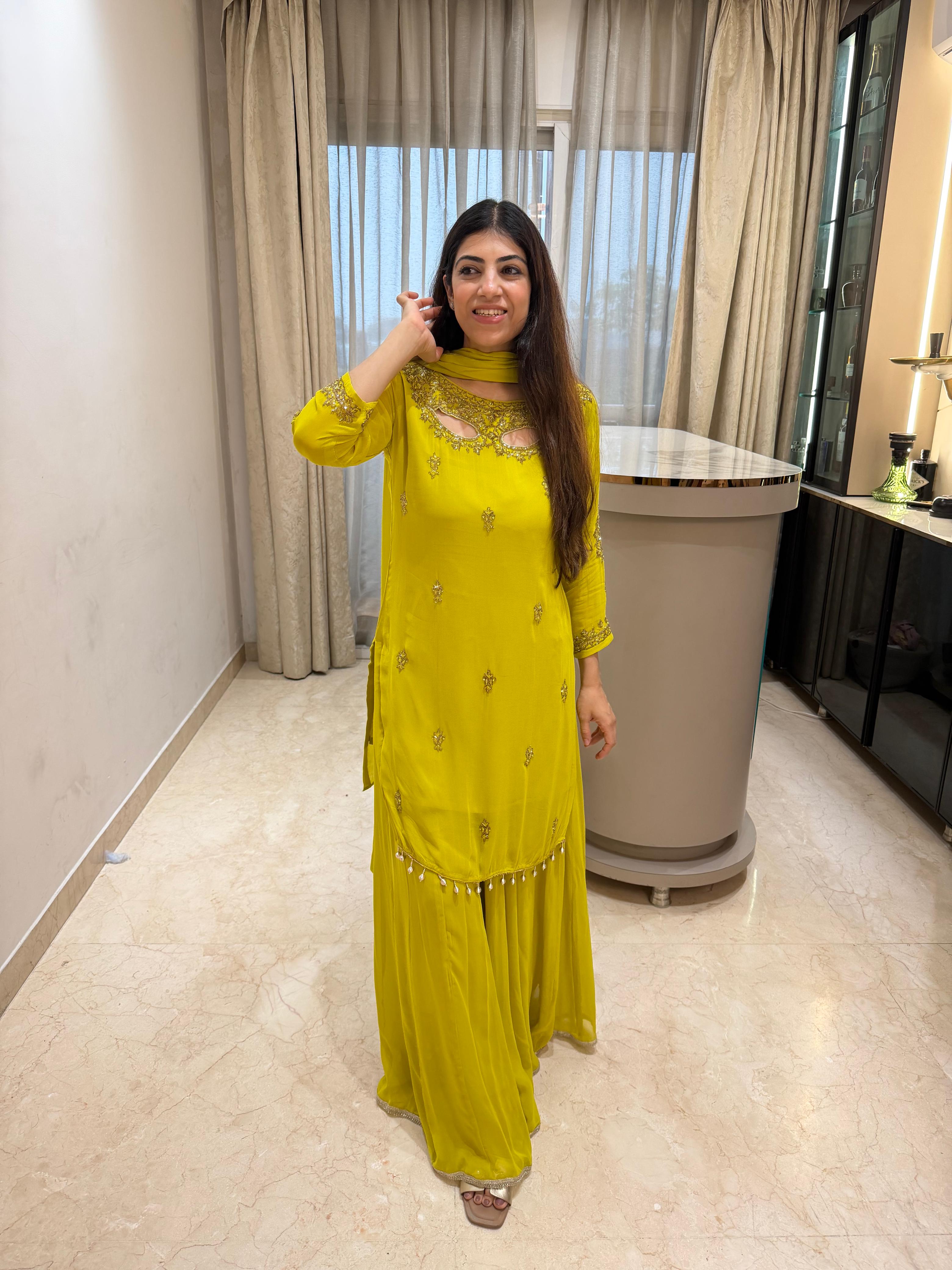 Pure viscose georgette 3,peice sarara set with all handwork
