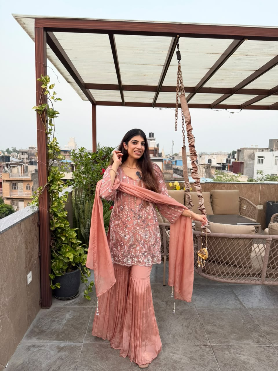 Crepe pleating sarara set With all handwork & dupatta