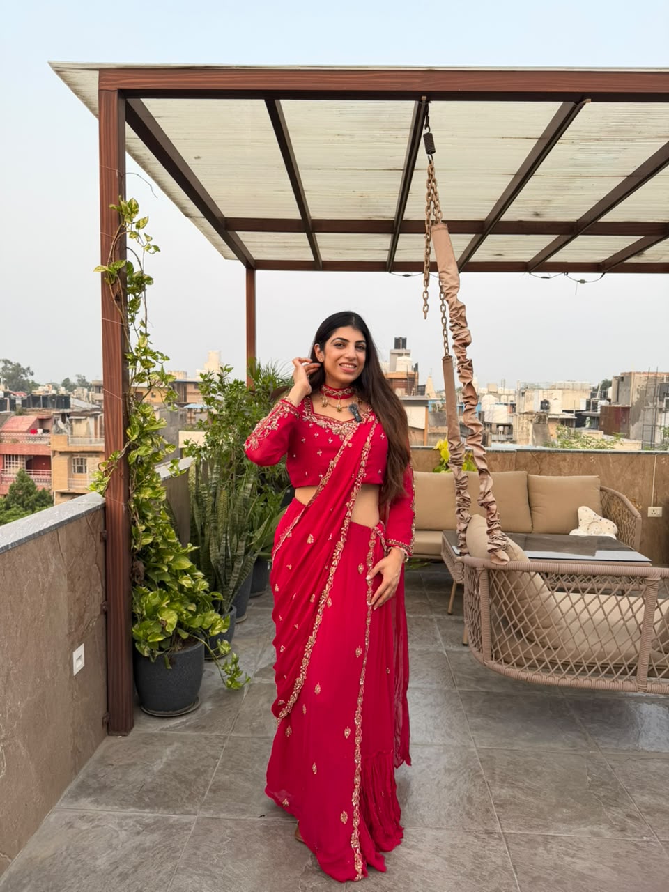 Viscose georgette,Karwa chauth special,handwork  drape saree