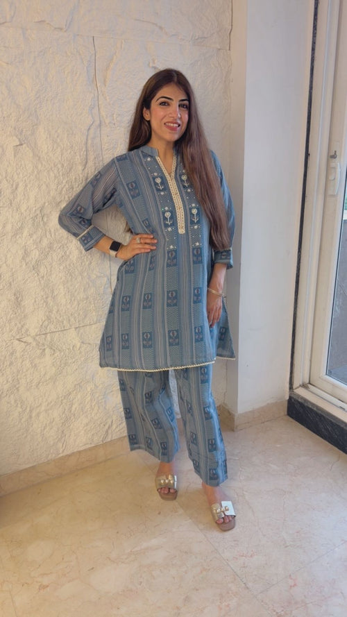 Pure cotton 2 pc a line co-ord set with straight fit pants