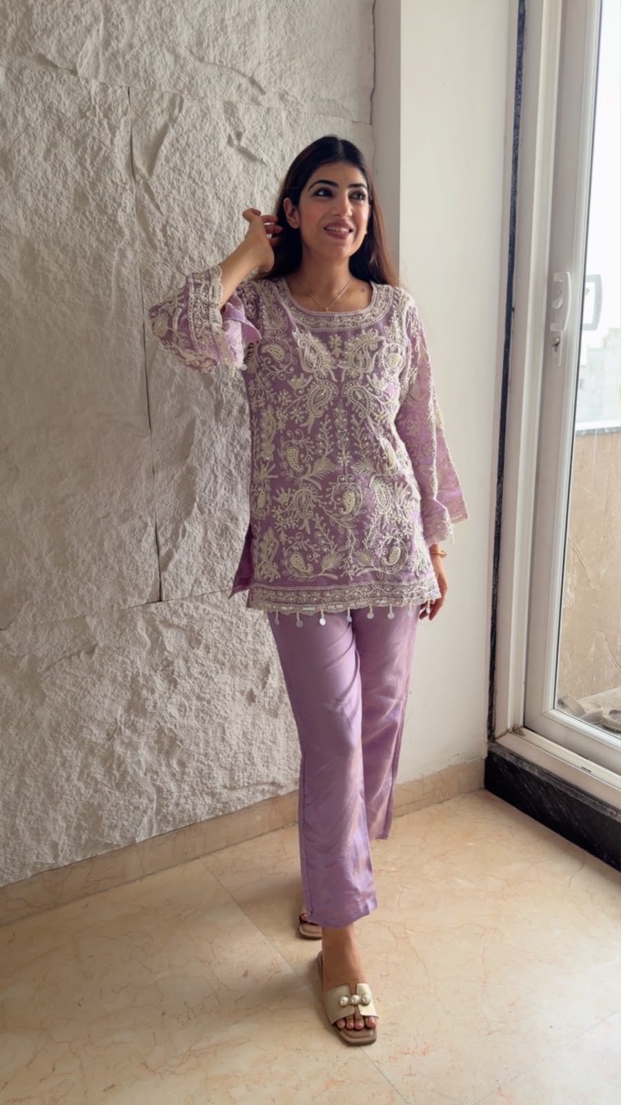 Pure shimmer Two-pc, co-ord set with all embroidery