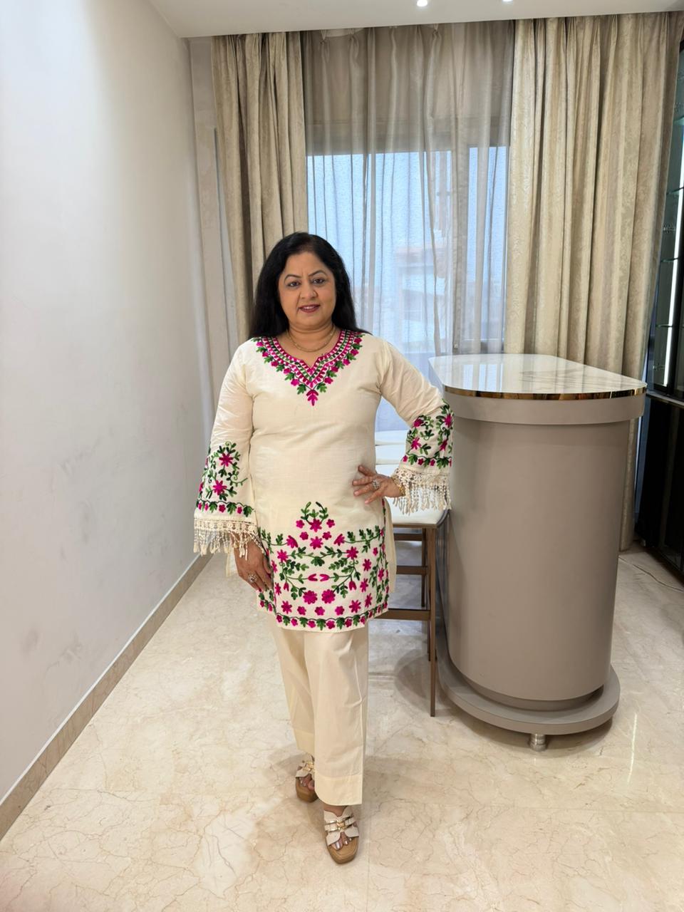 Pure cotton two pc co-ord set with lining and computer embroidery