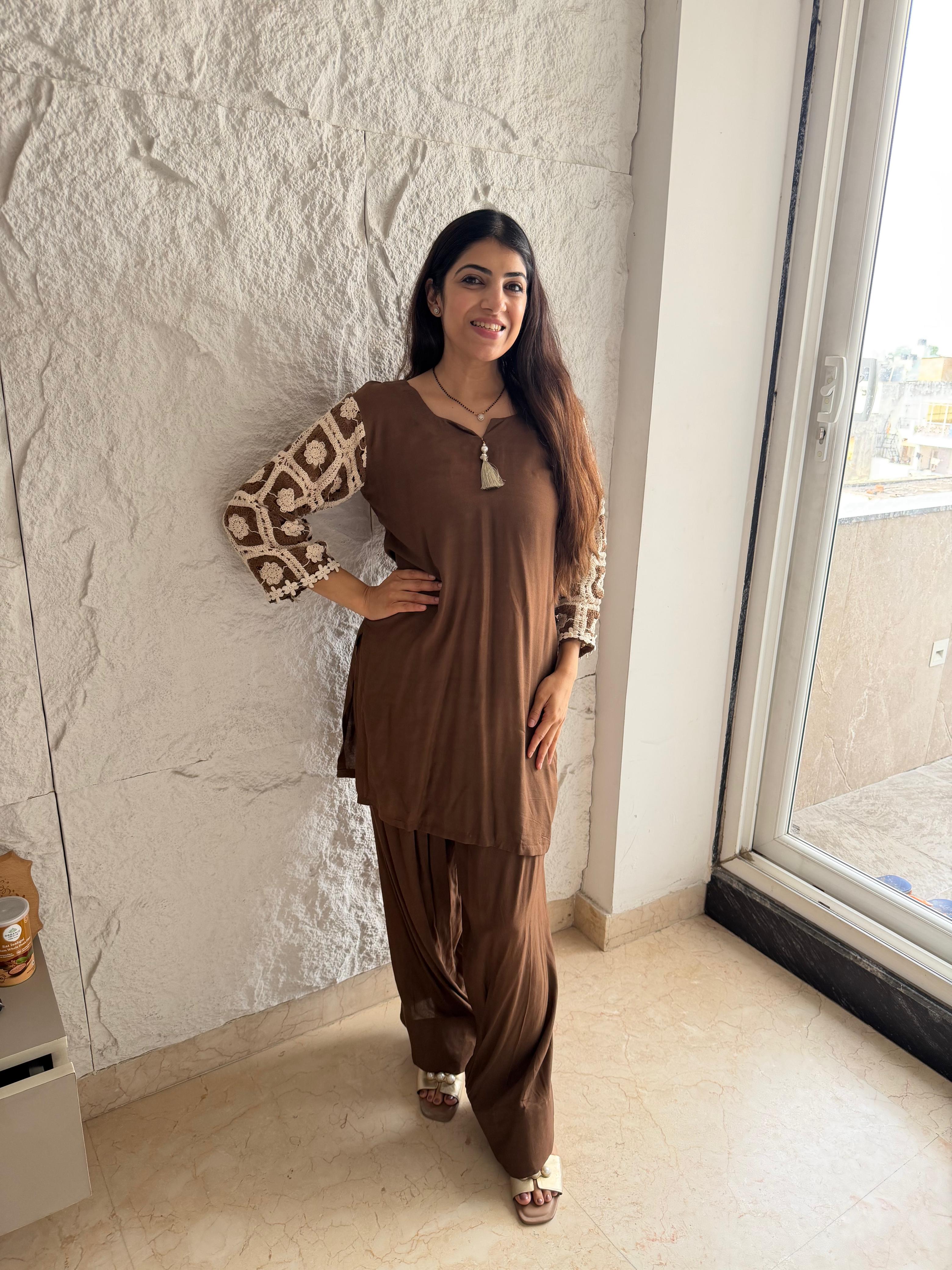 Rayon slub fabric 2 peice co-ord set with farshi salwar