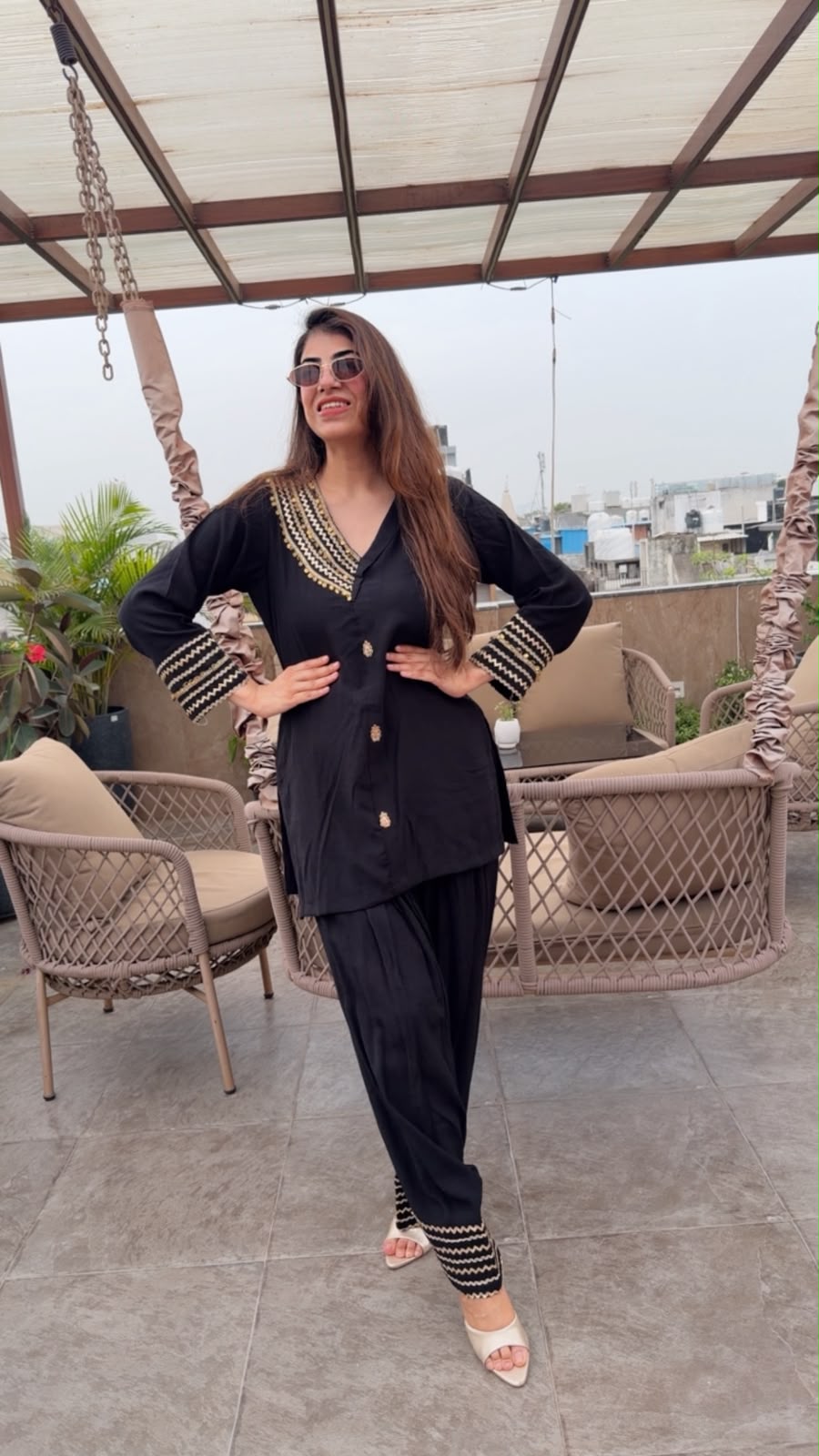 Imported cotton Two,pc embroidery co-ord with farshi