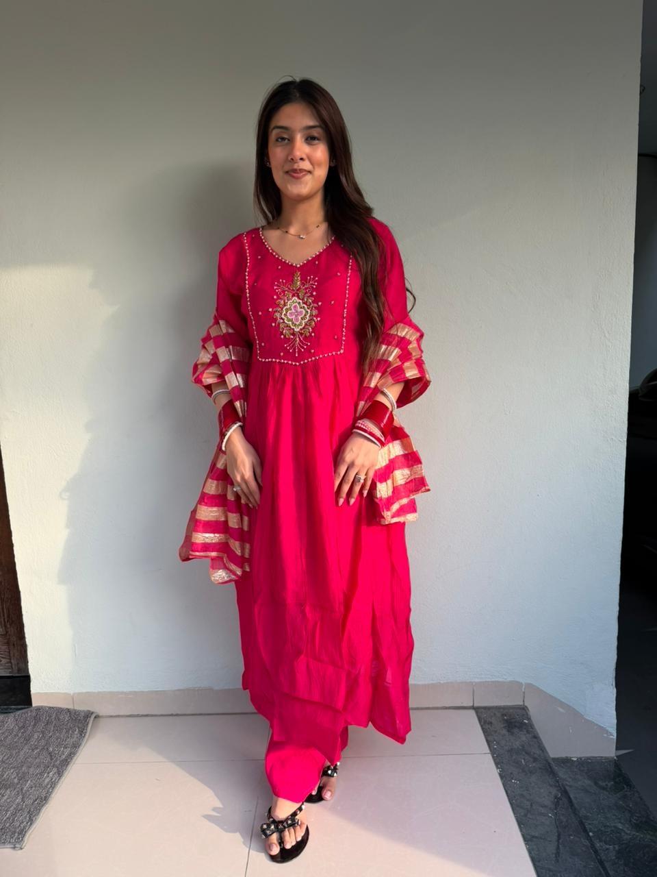 Cotton muslin-3pc suit with embroidery