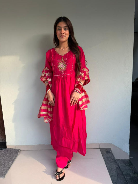 Cotton muslin-3pc suit with embroidery