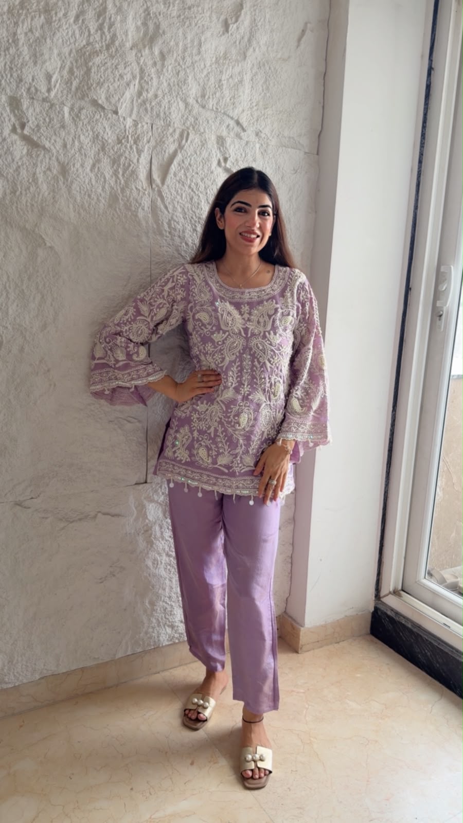 Pure shimmer Two-pc, co-ord set with all embroidery