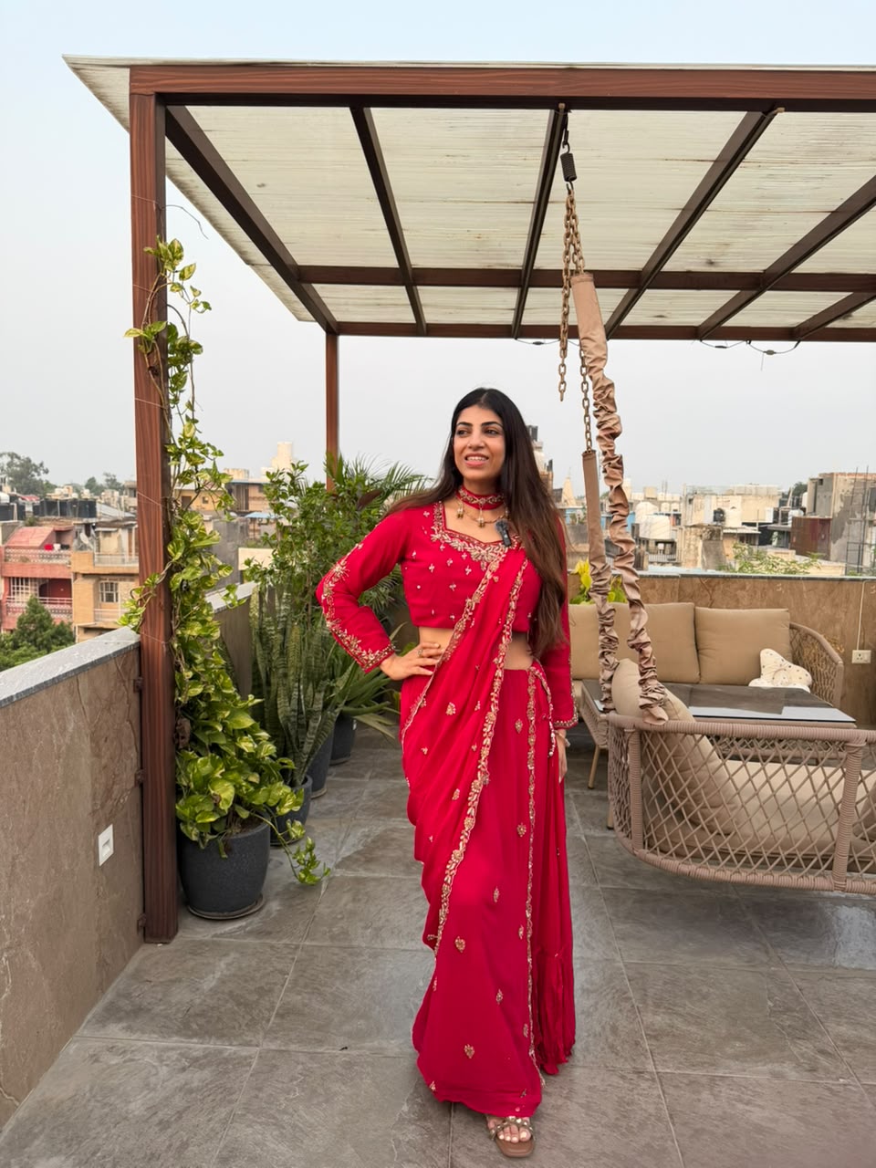 Viscose georgette,Karwa chauth special,handwork  drape saree