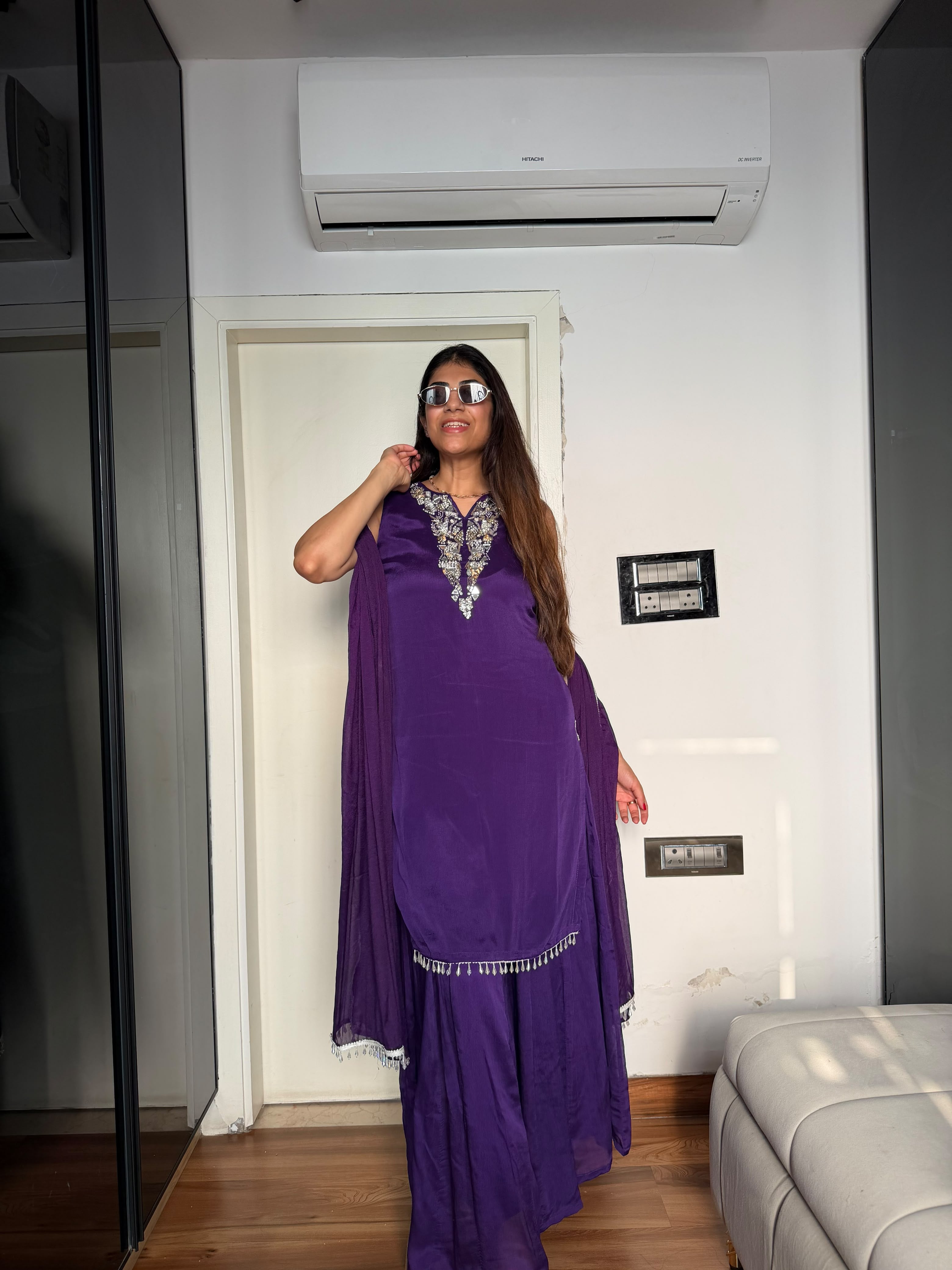Chinon 3 pc sharara set with mirror work