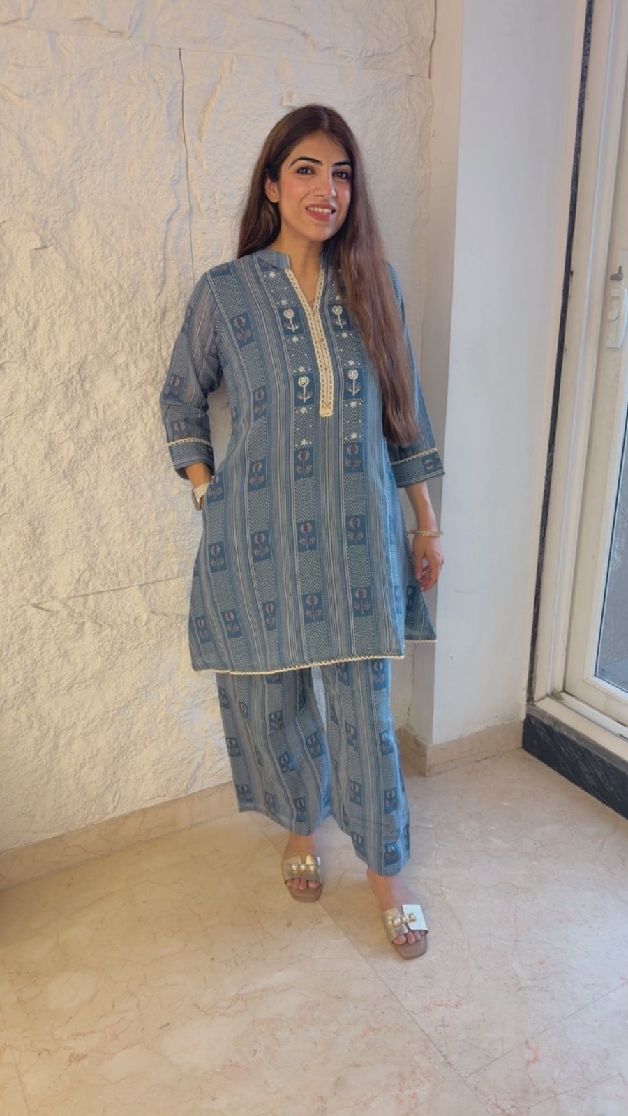 Pure cotton 2 pc a line co-ord set with straight fit pants