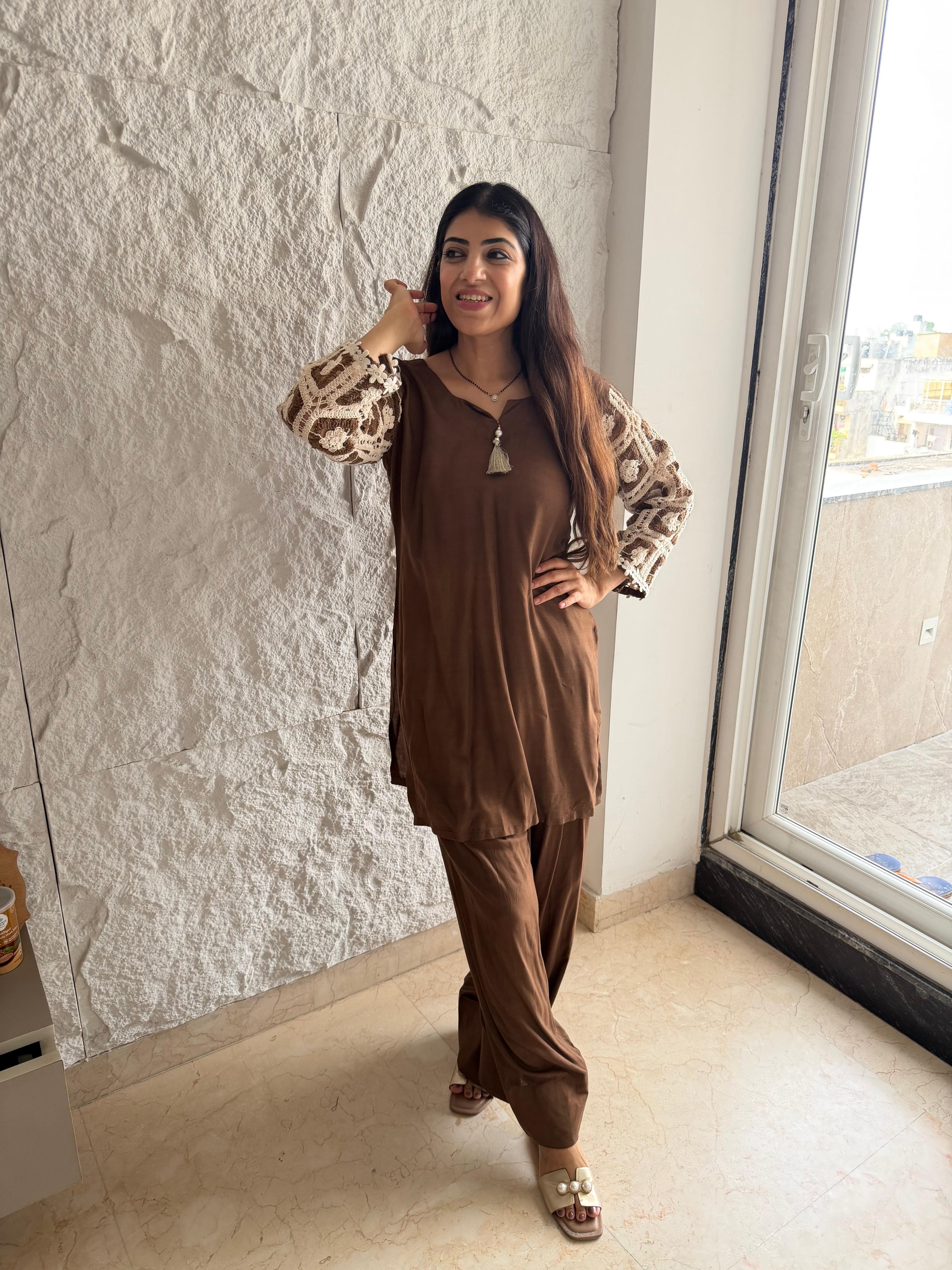 Rayon slub fabric 2 peice co-ord set with farshi salwar