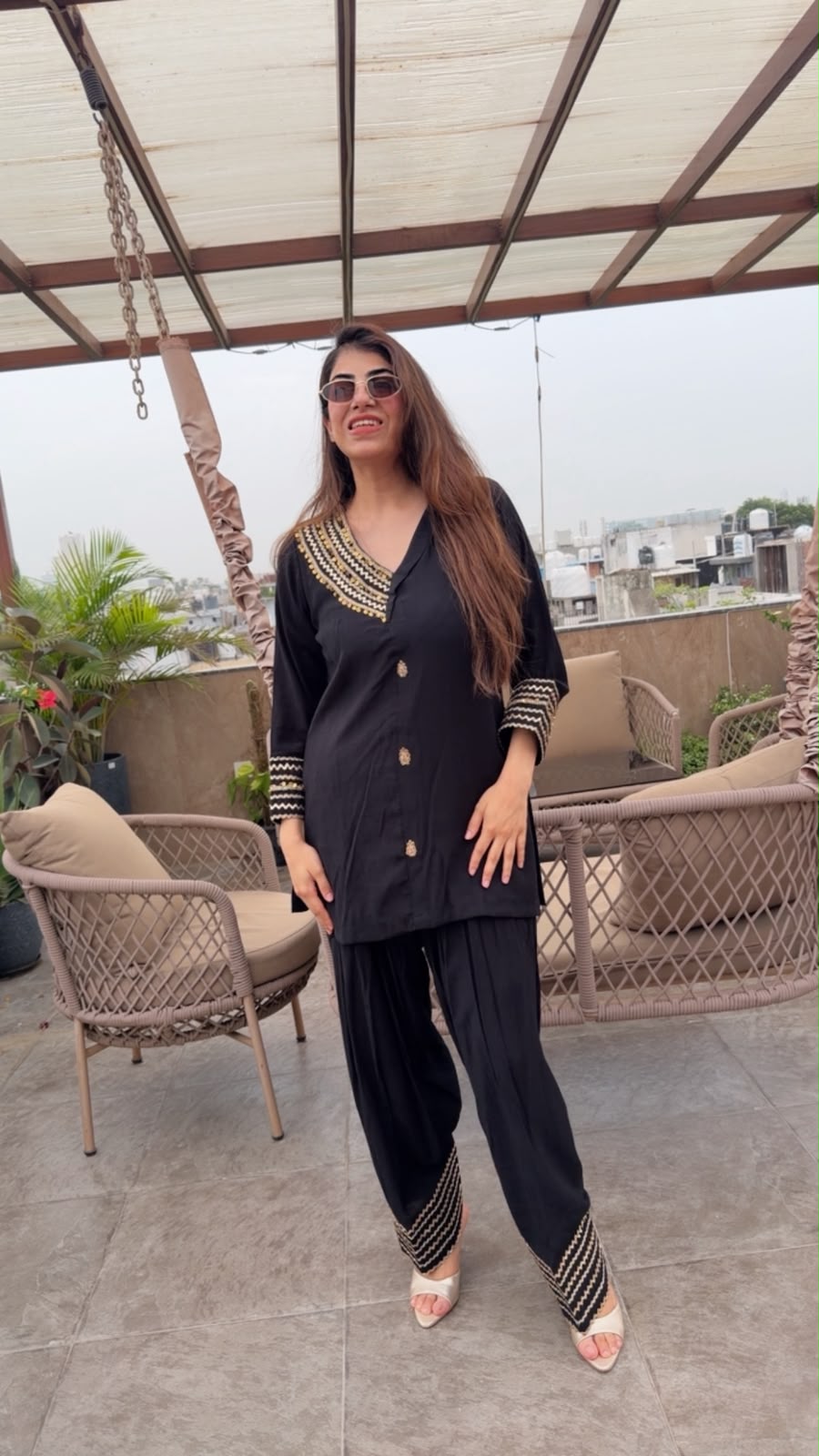 Imported cotton Two,pc embroidery co-ord with farshi