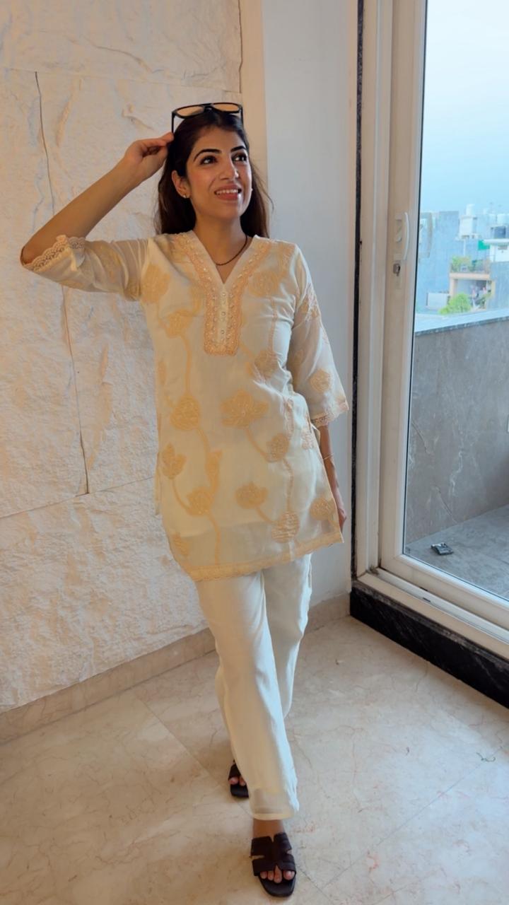 Pakistani embroidered 2 pc co-ord set paired with straight pants