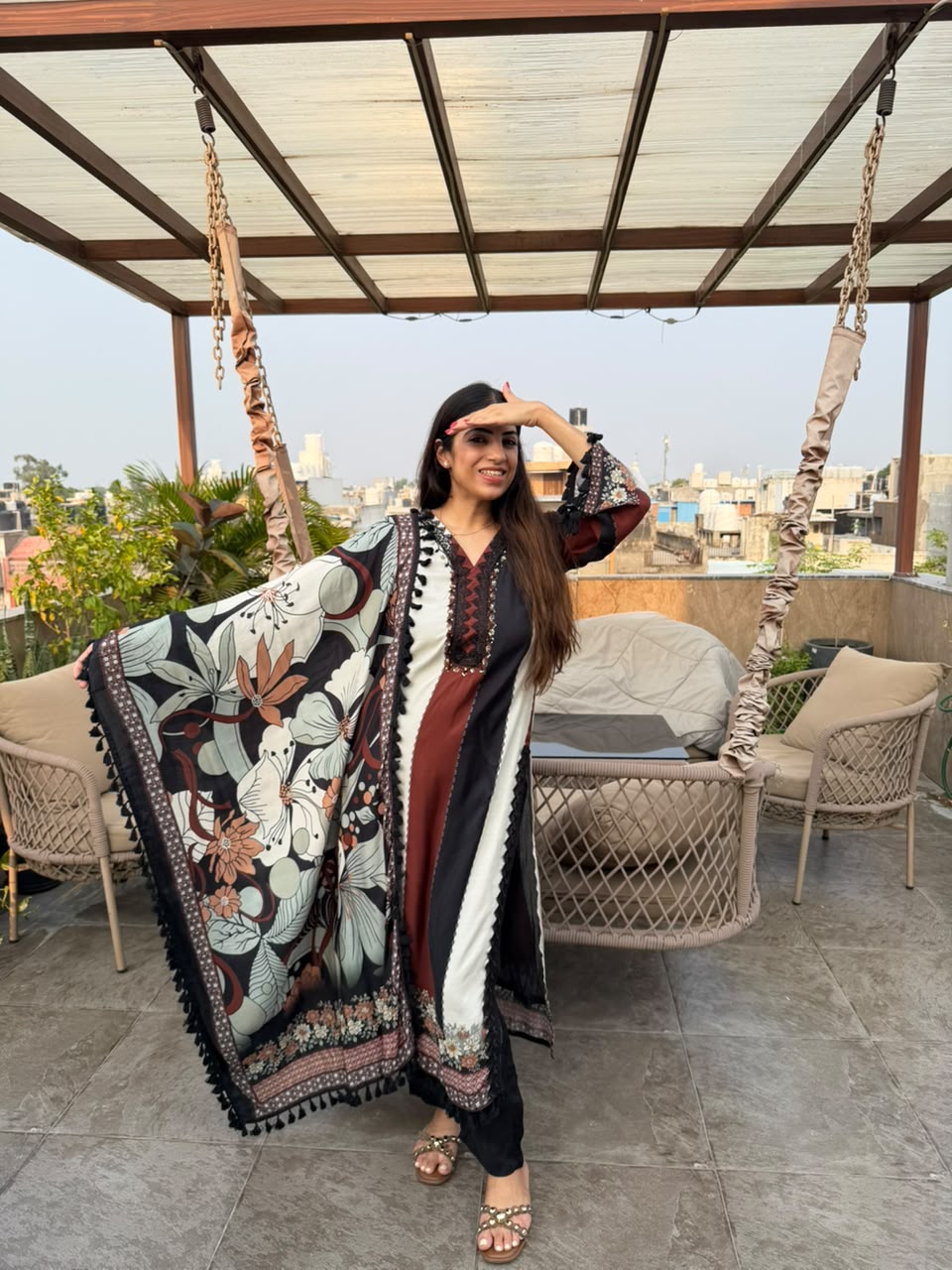 Digital crepe dupatta & 3,peice straight suit