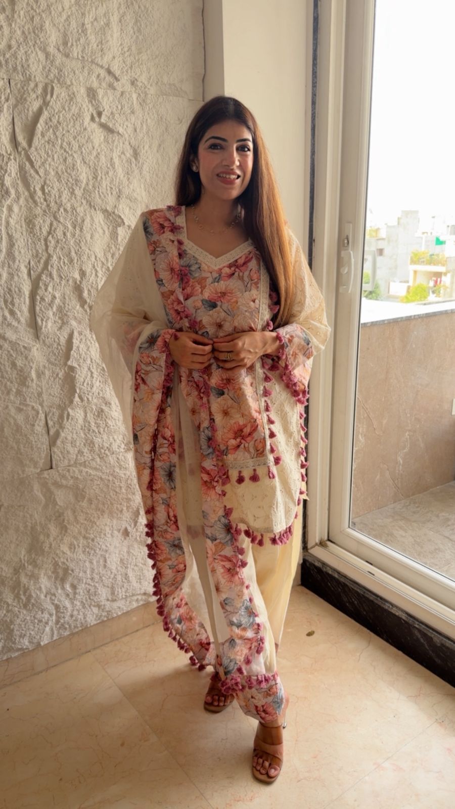 Kohra cotton 3 pc farshi set with floral print