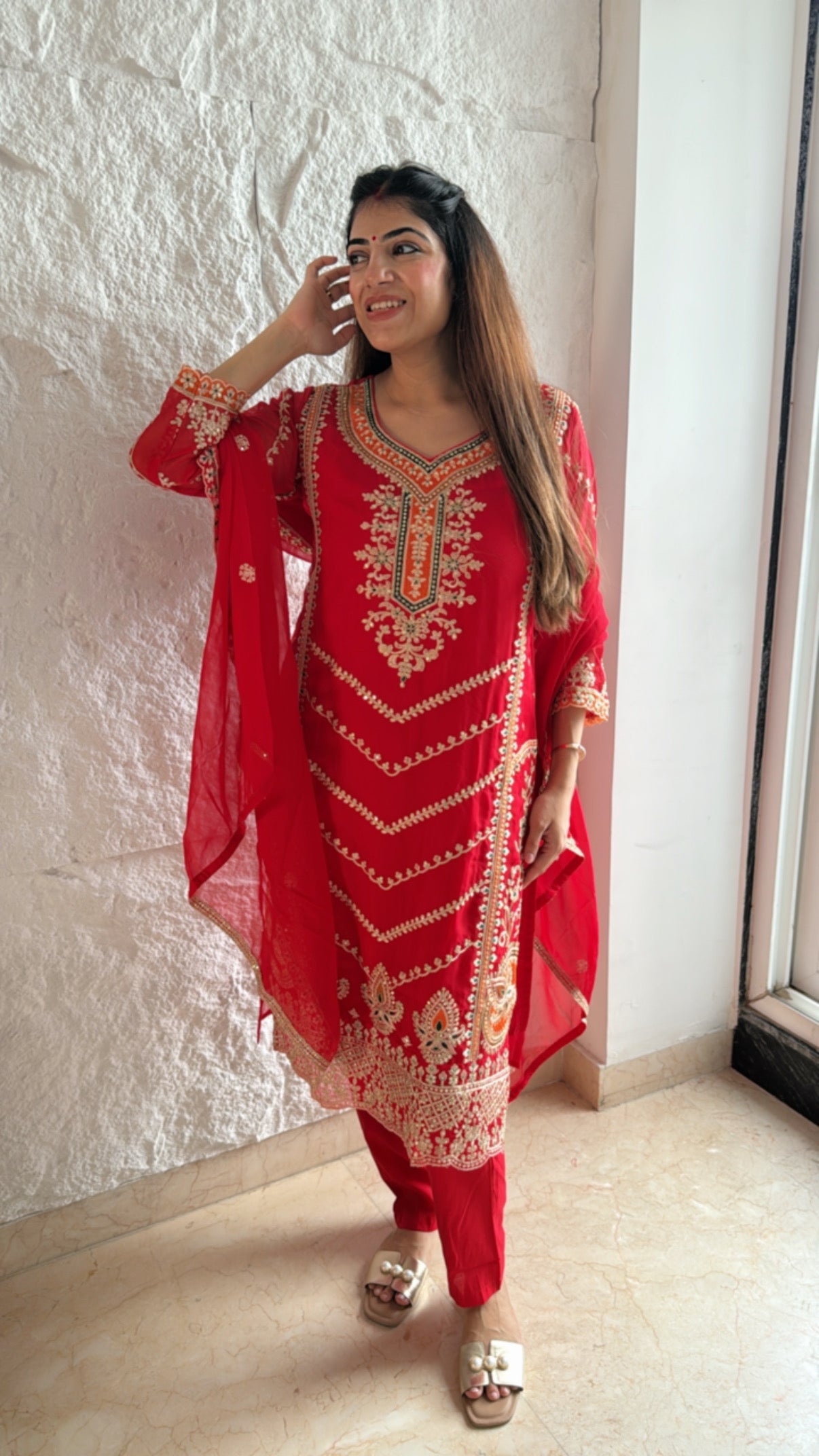 Embroidered 3 pc partywear suit