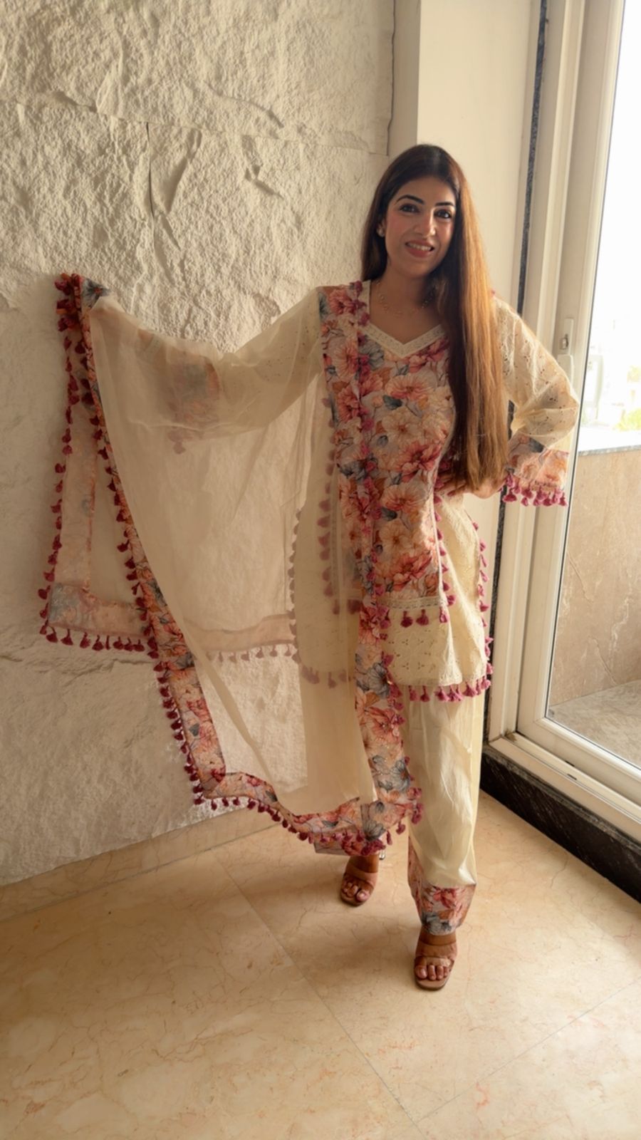 Kohra cotton 3 pc farshi set with floral print