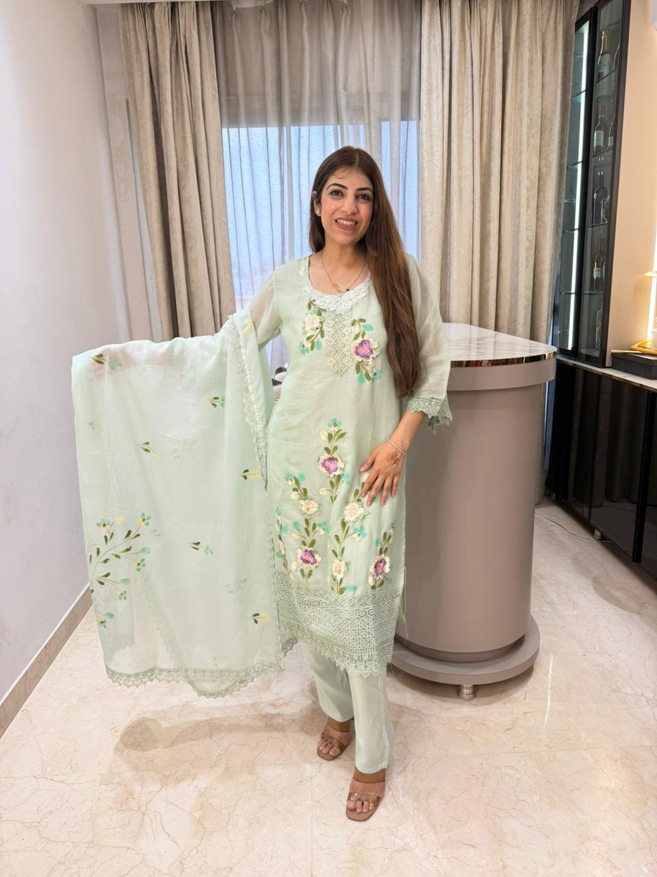 Self cotton brush print 3pc suit with cotton lining
