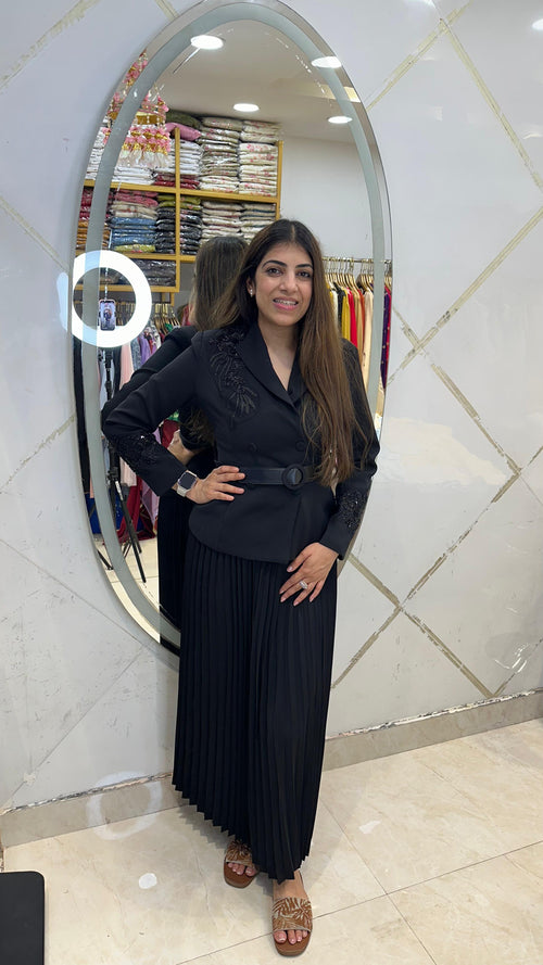 Japanese fabric western 2 pc, set with pleated skirt and handwork