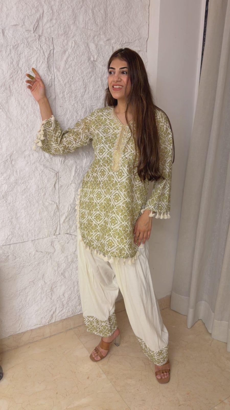 Cotton farshi 2 pc set with bell sleeves