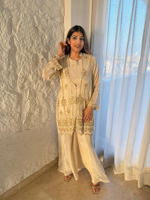 Pure shimmer tissue 4pc,set partywear with separate-inner and sarara