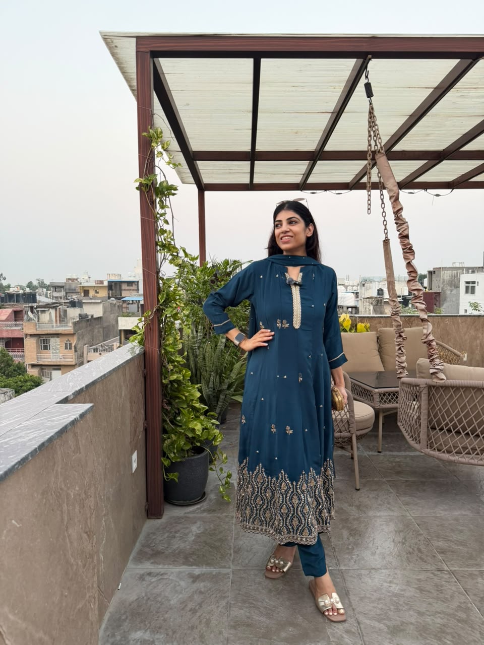 Crepe Anarkali partywear handwork 3pc, suit
