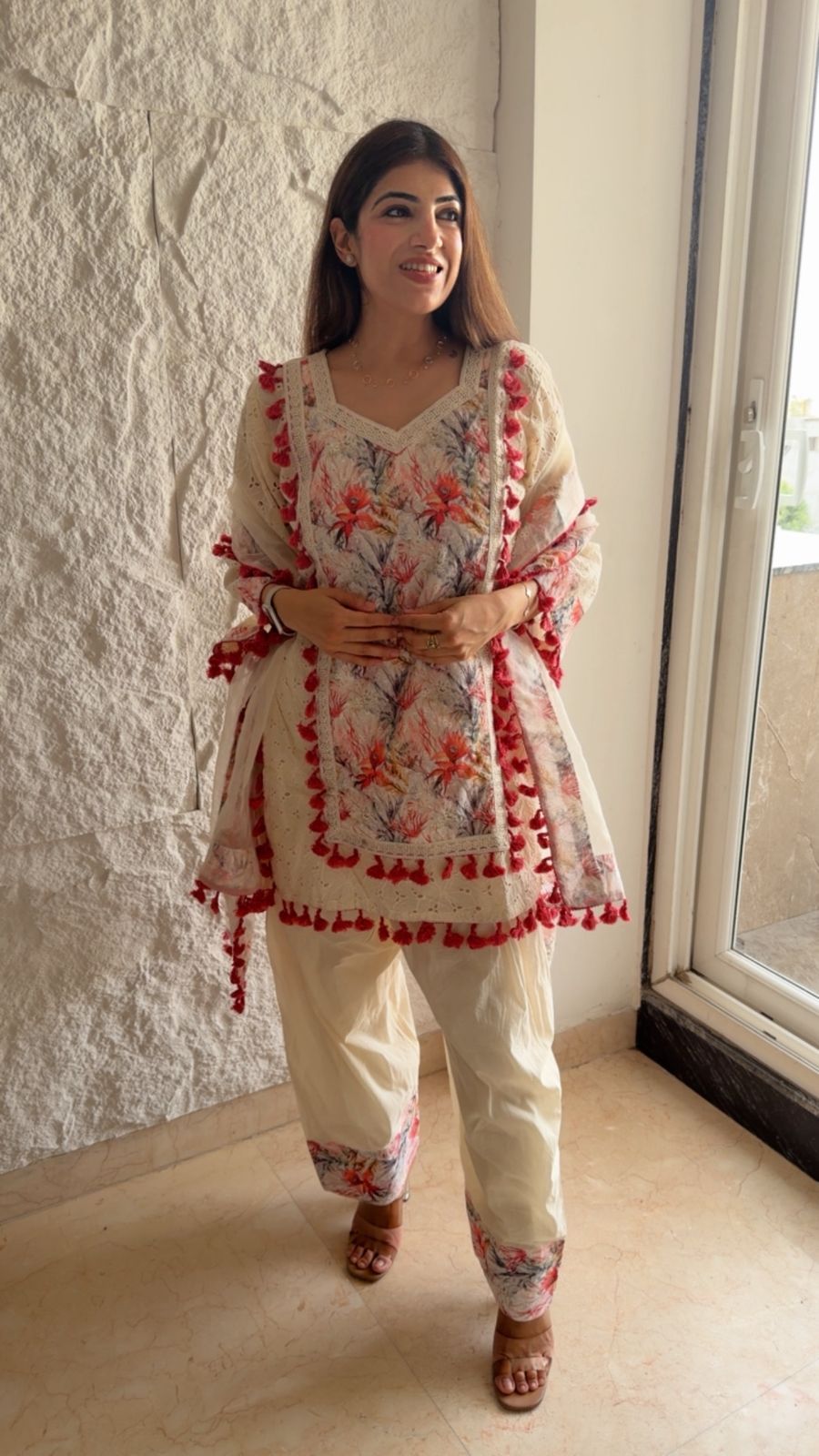 Kohra cotton 3 pc farshi set with floral print