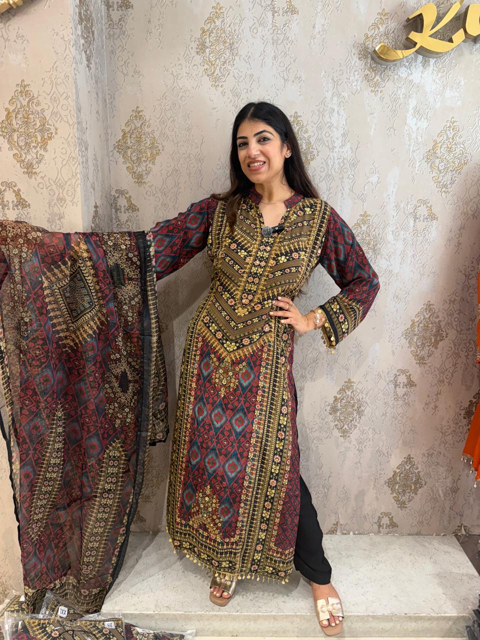 Pure digital Pakistani phiran set  side slit cut & dupatta