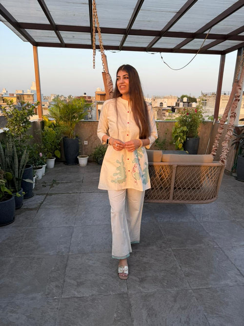 Kohra cotton 2 pc summer co-ord set with embroidery