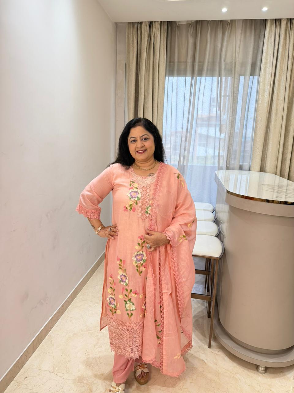 Self cotton brush print 3pc suit with cotton lining