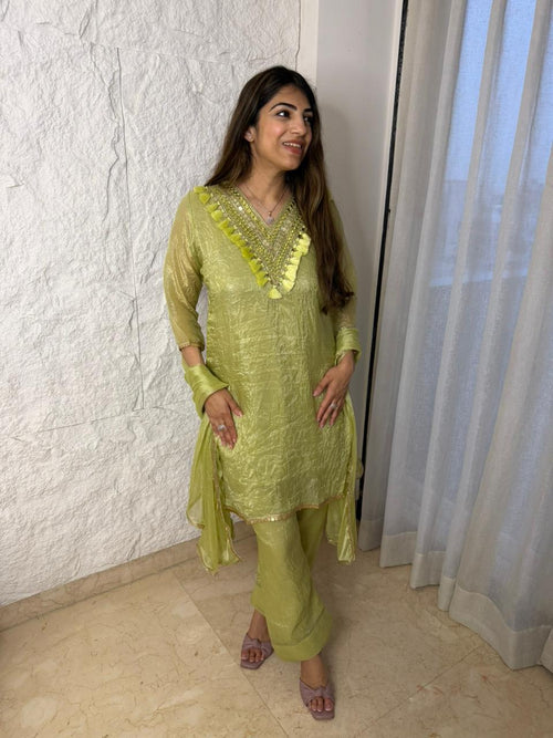 Glass tissue 3pc set with farshi salwar