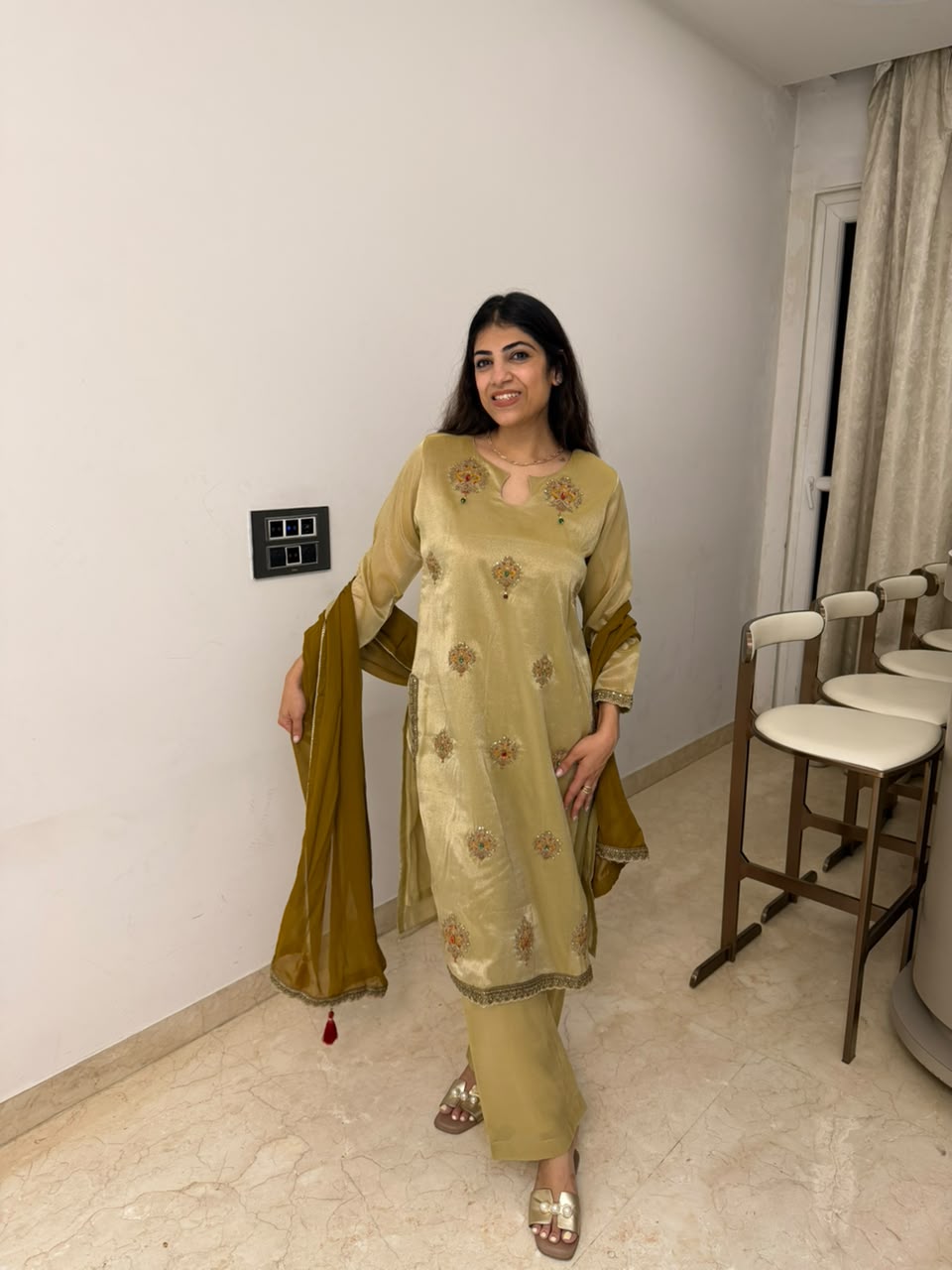 Pure Cosmo fabric,3pc embroidery suit