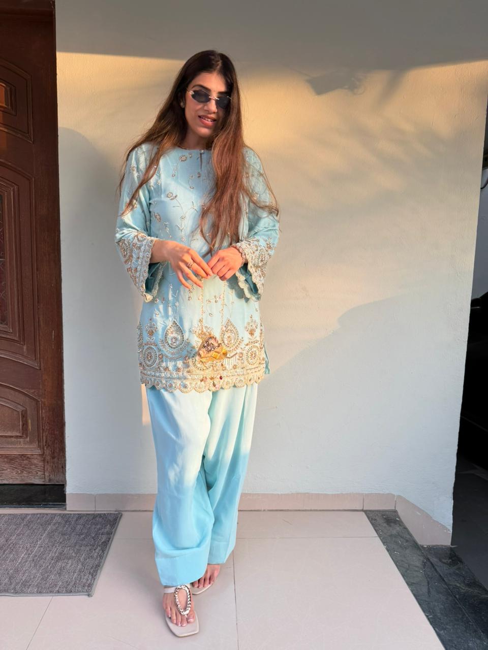 Pure Chinon farshi salwar 2pc set with all handwork