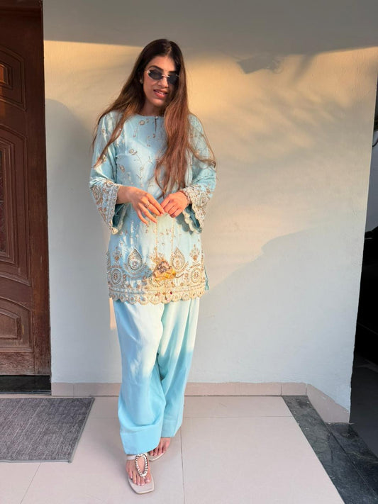 Pure Chinon farshi salwar 2pc set with all handwork