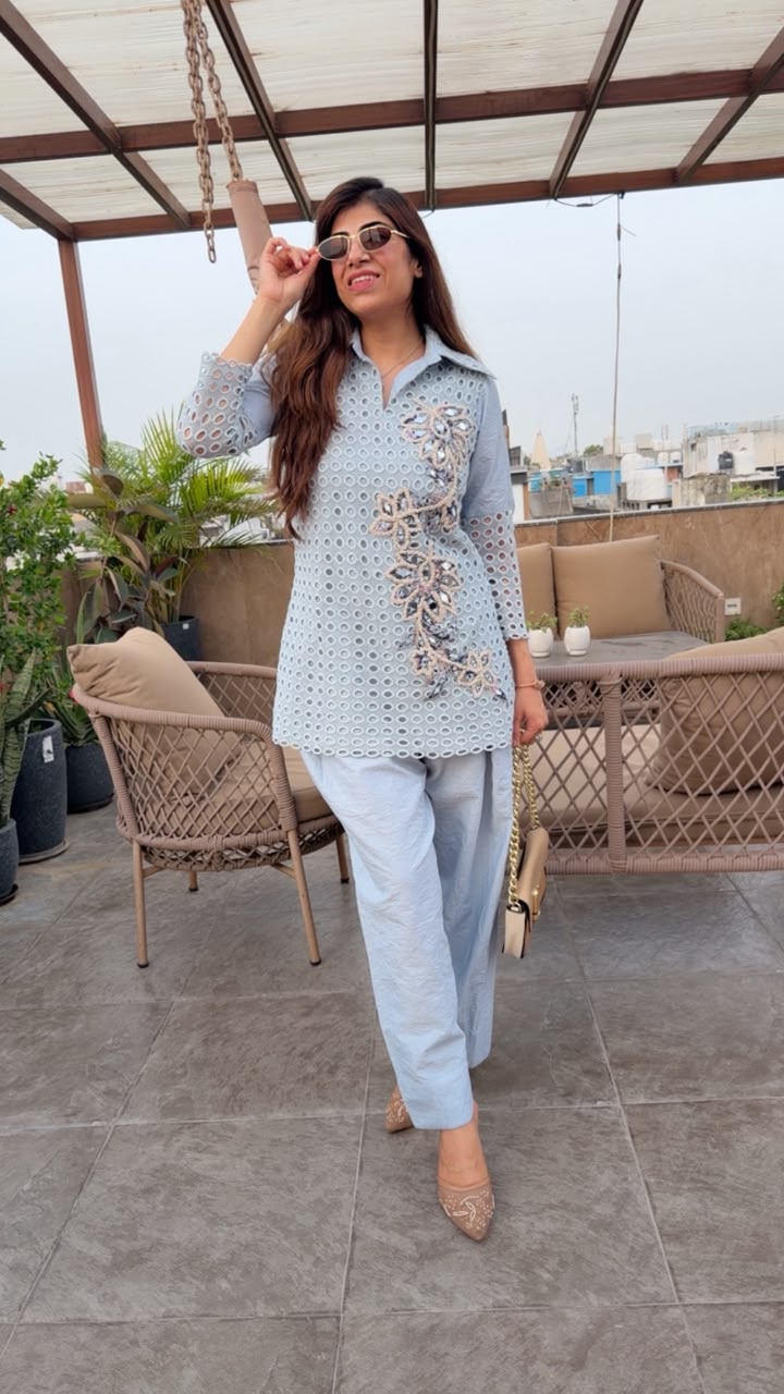 Imported schiffli embroidery co-ord set with farshi