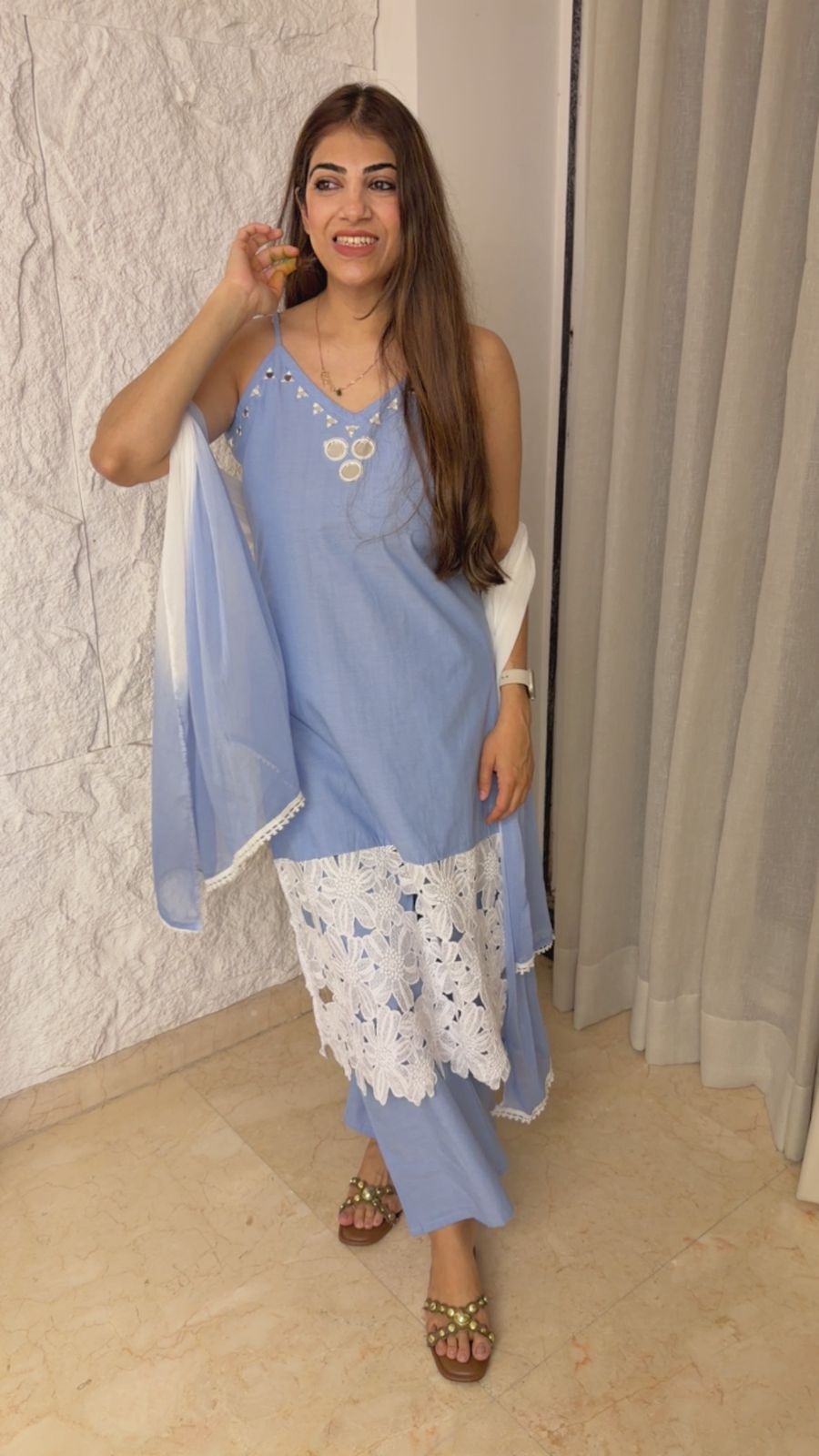 Cotton 3 pc suit with  shiffon dupatta