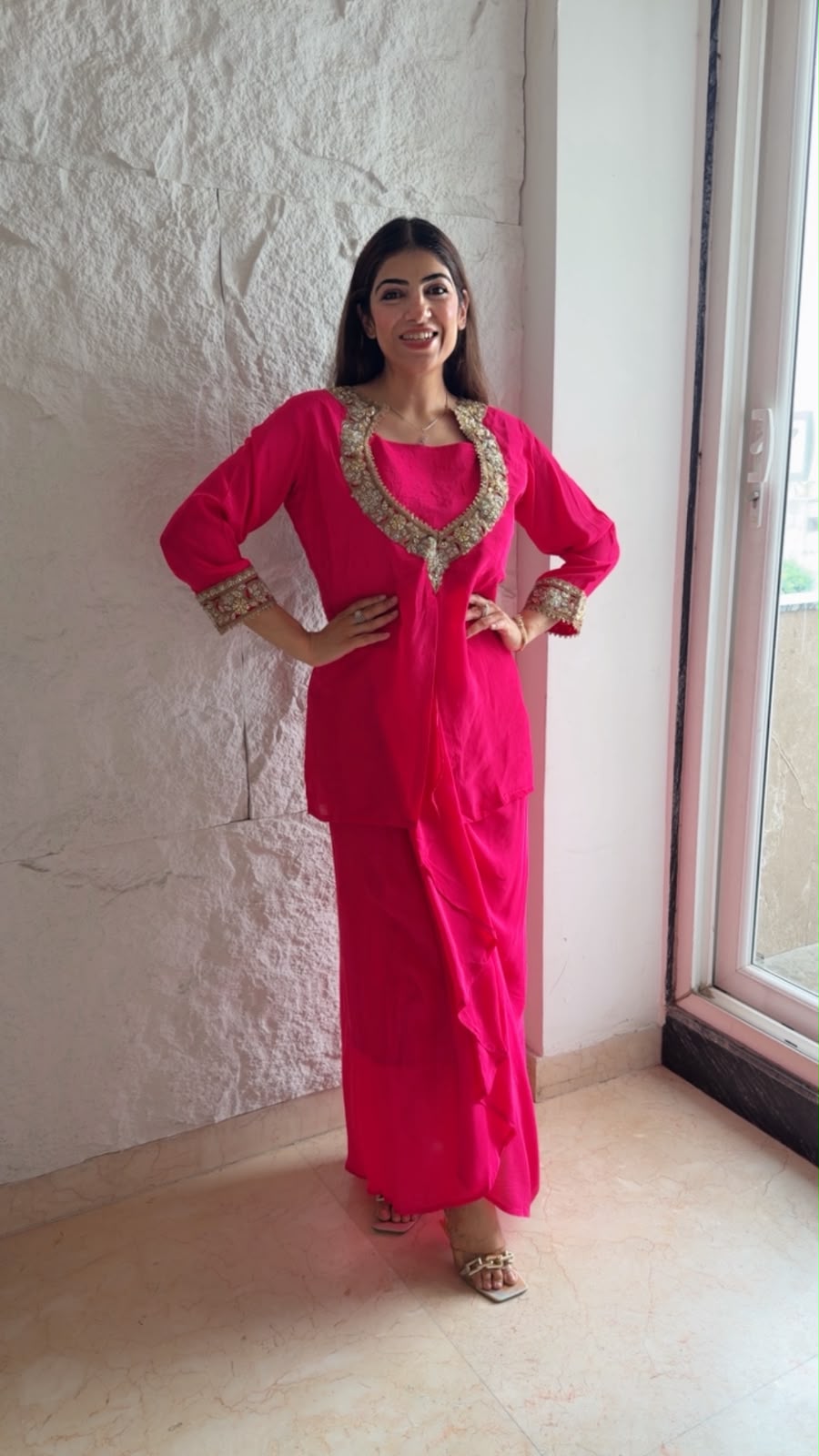 Crepe 3pc, indo-western with separate-inner with drep skit