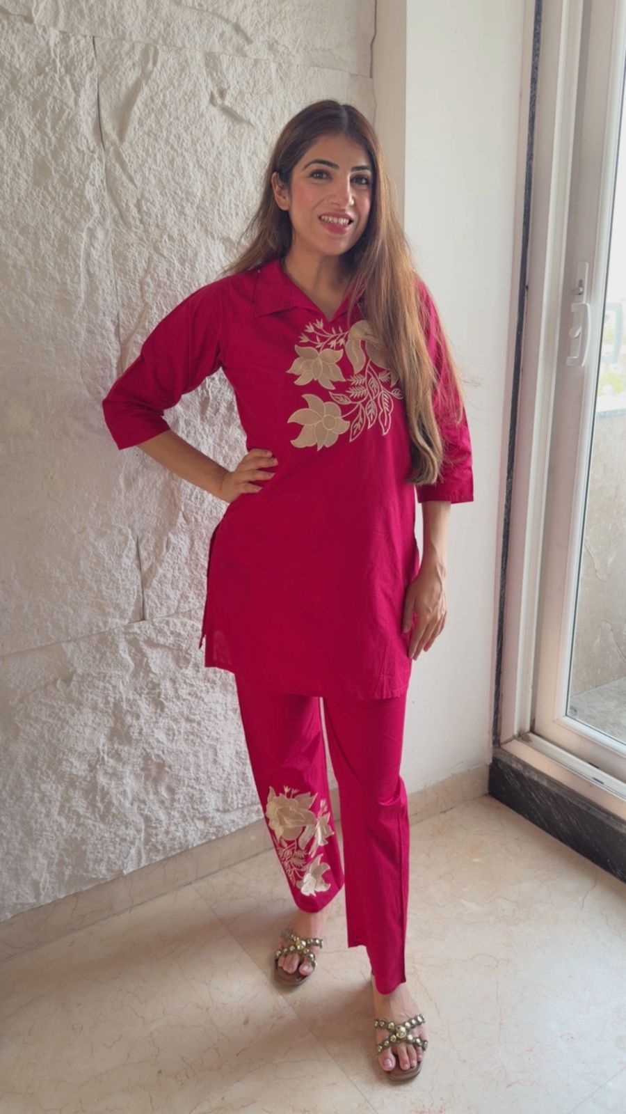 Cotton 2 pc co-ord set with embroidery