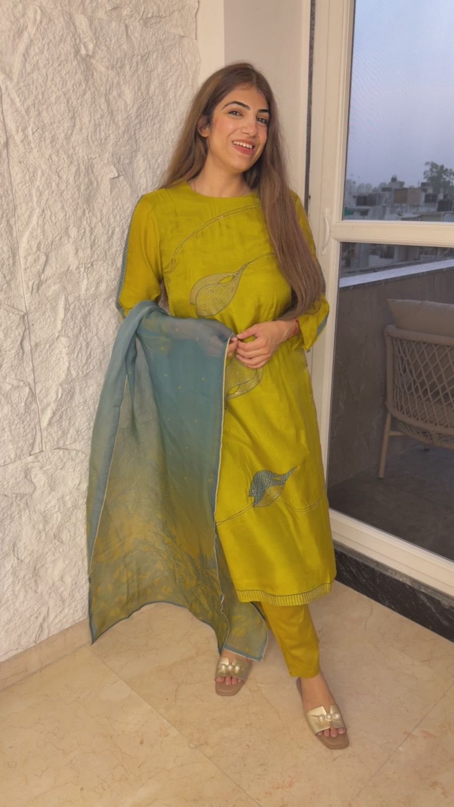 Dola silk 3 pc suit with embroidery motif with ombré dupatta