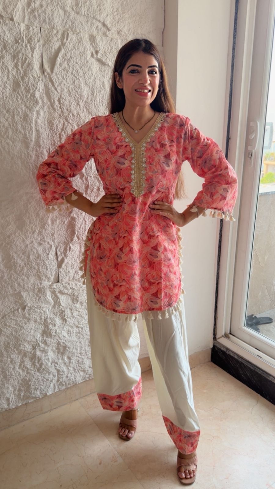 Schiffli cotton shirt with rayon cotton farshi salwar set