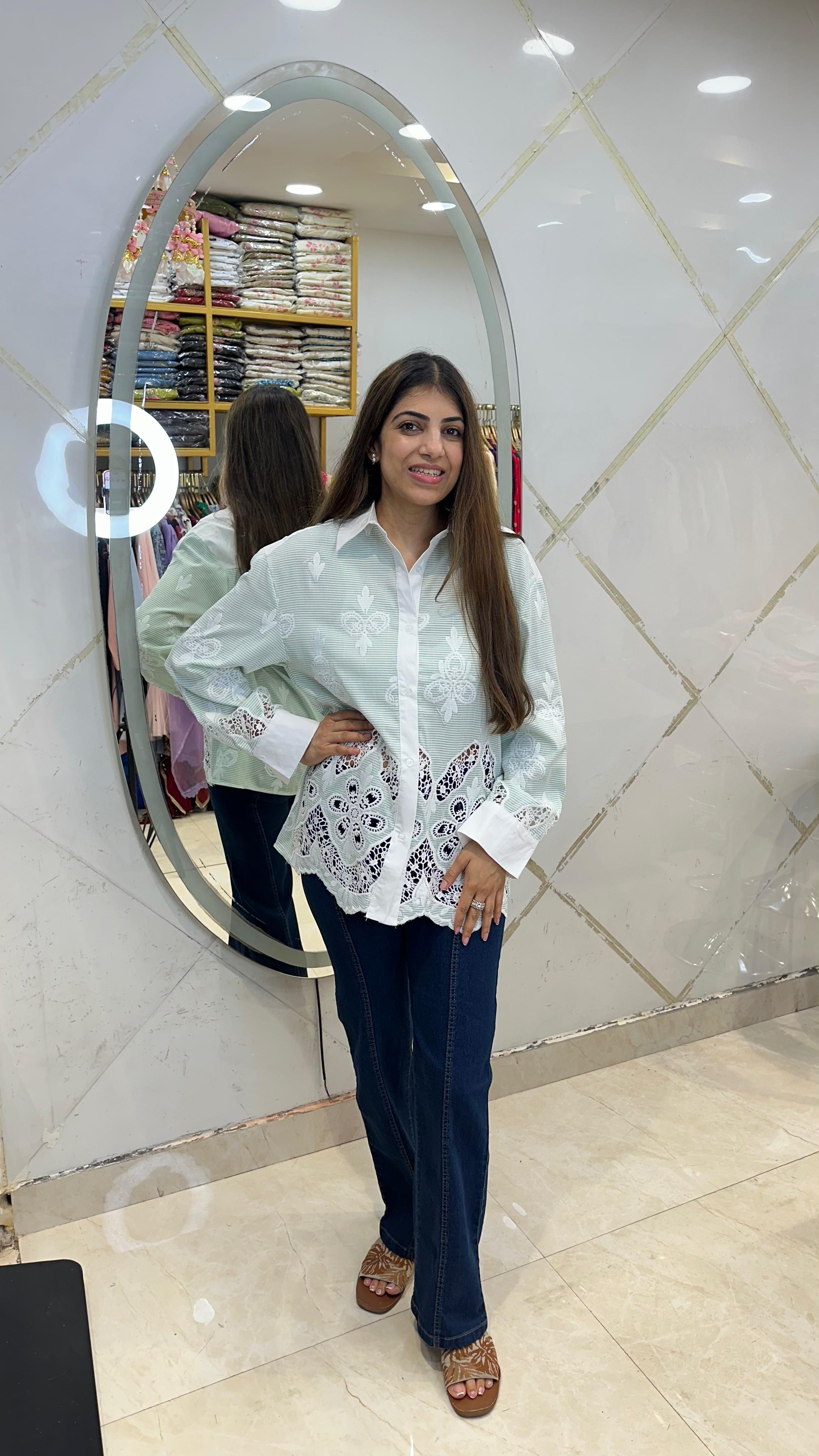 Cotton schiffli  shirt with cutwork design