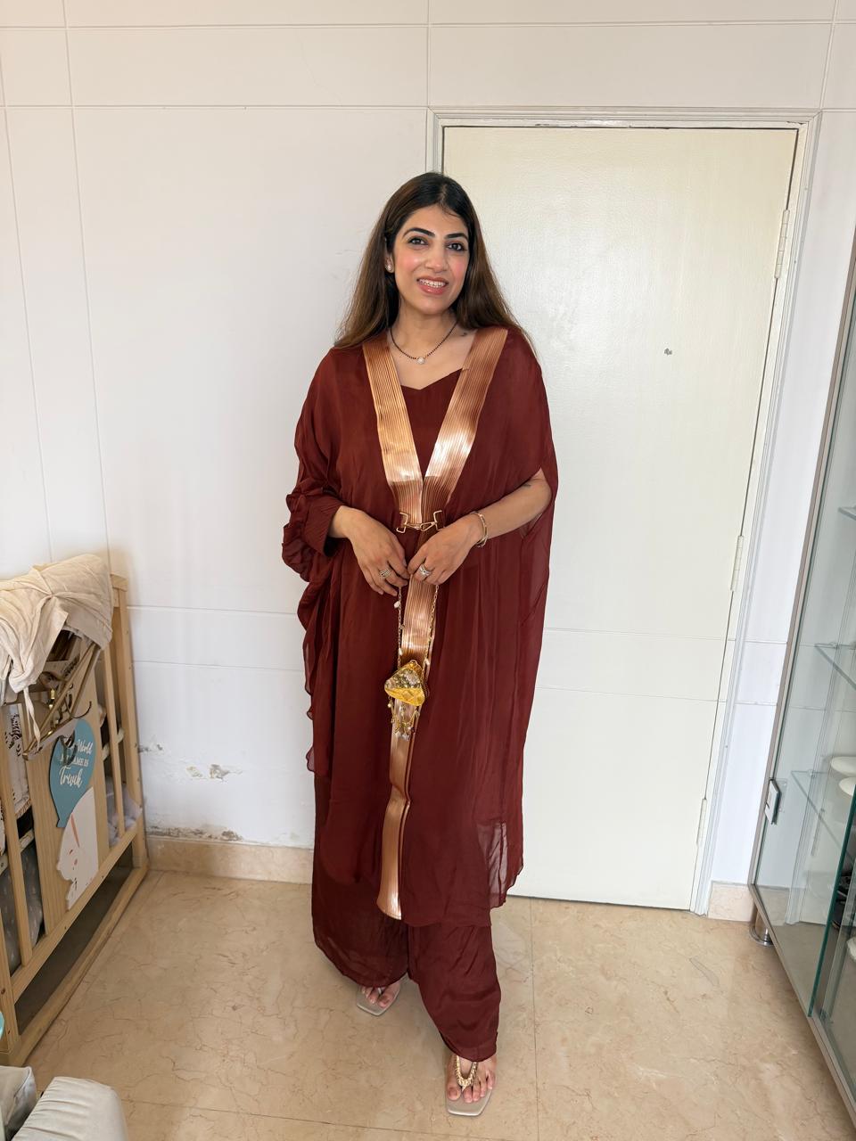 Pure Chinon 3pc, Kaftan set with cowl sleeves & separate-inner