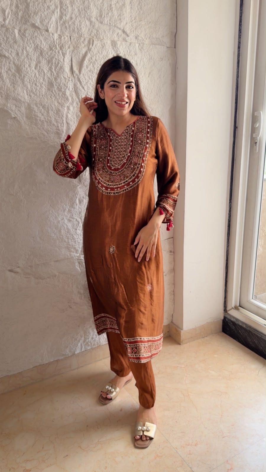Muslin  crepe long co-ord 2pc set-inside pure cotton lining