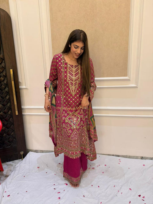 Pure crepe partywear 3 pc plazo set