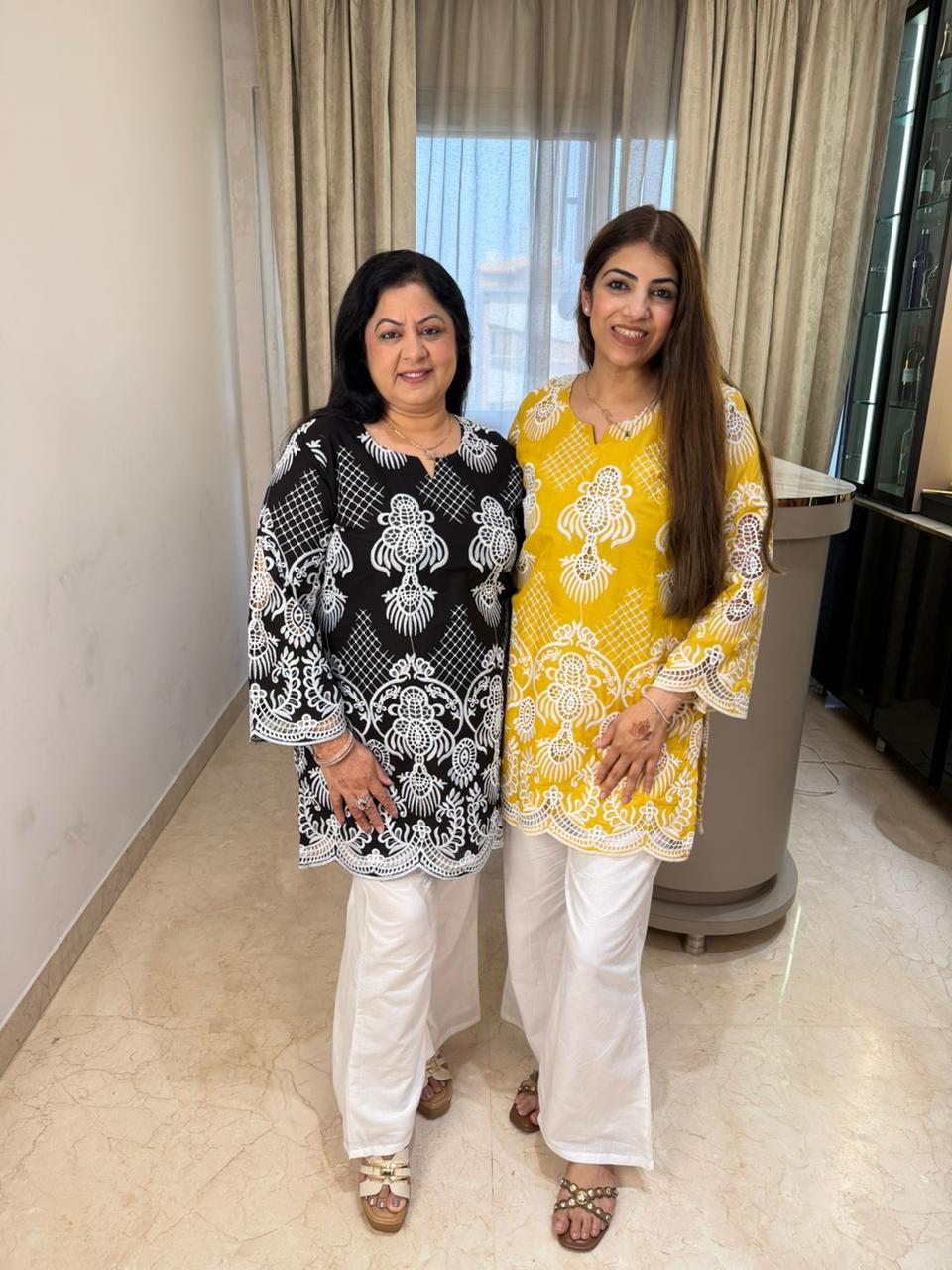 Pure mul cotton shifli designe front and back 2,pc co-rd with bell bottom