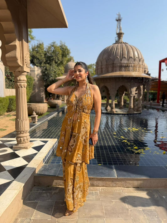 Premium digital organza with highlighting indo-western set