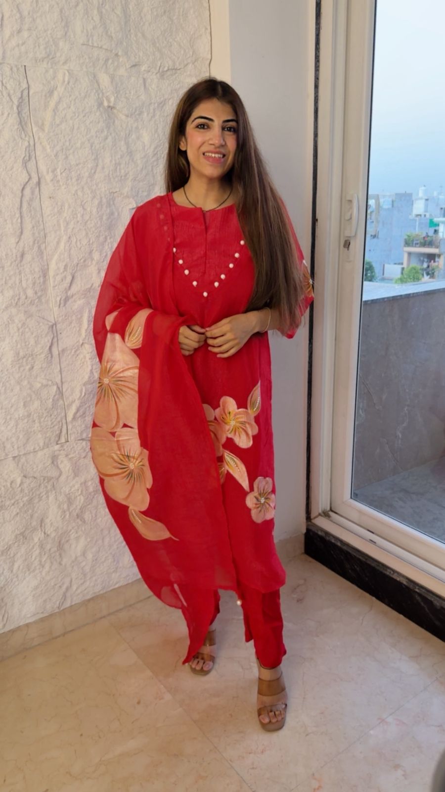 Handpainted suit with organza hand painted dupatta