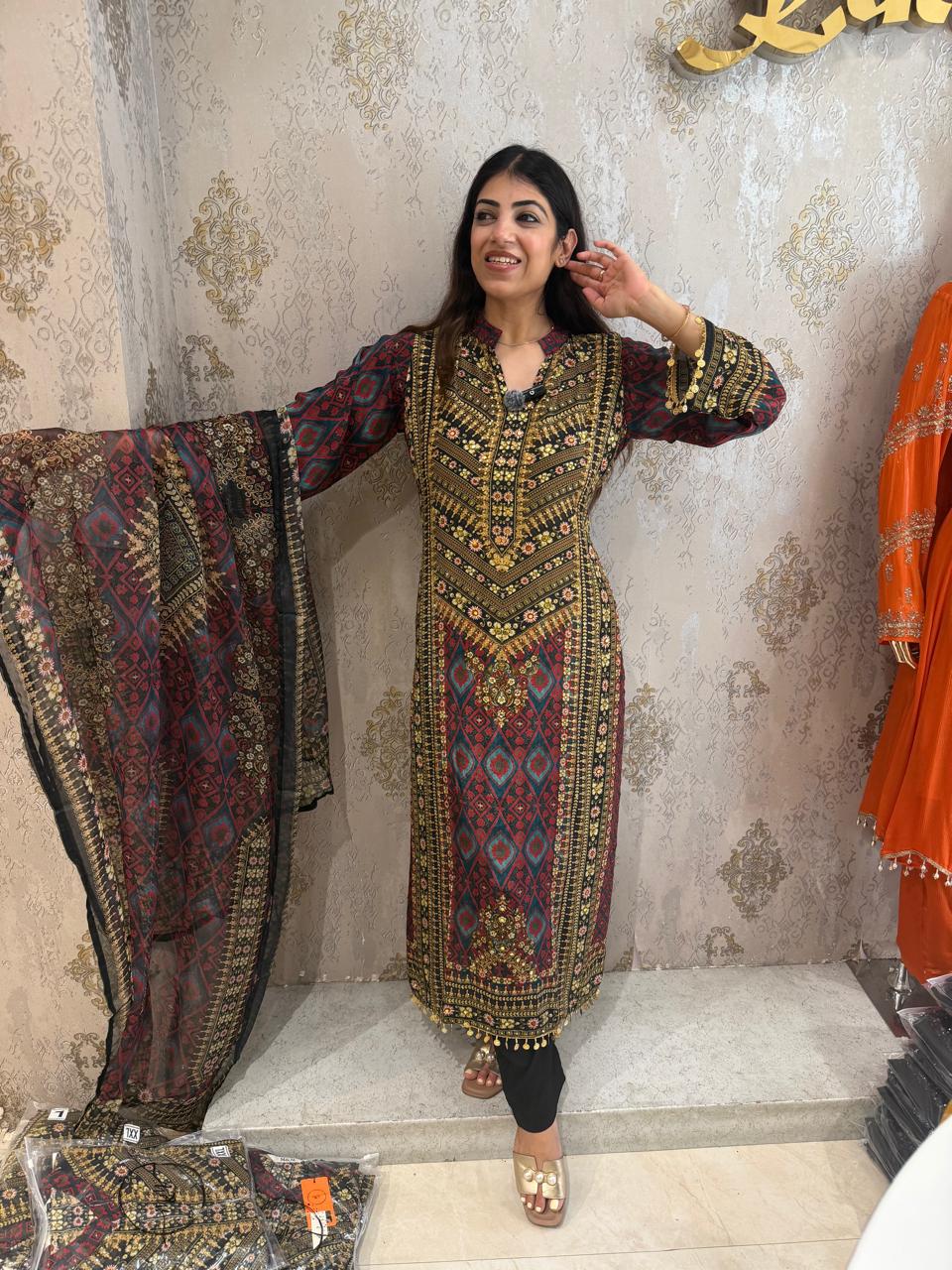 Pure digital Pakistani phiran set  side slit cut & dupatta