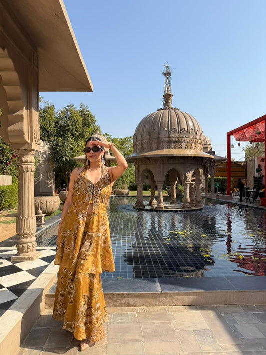 Premium digital organza with highlighting indo-western set